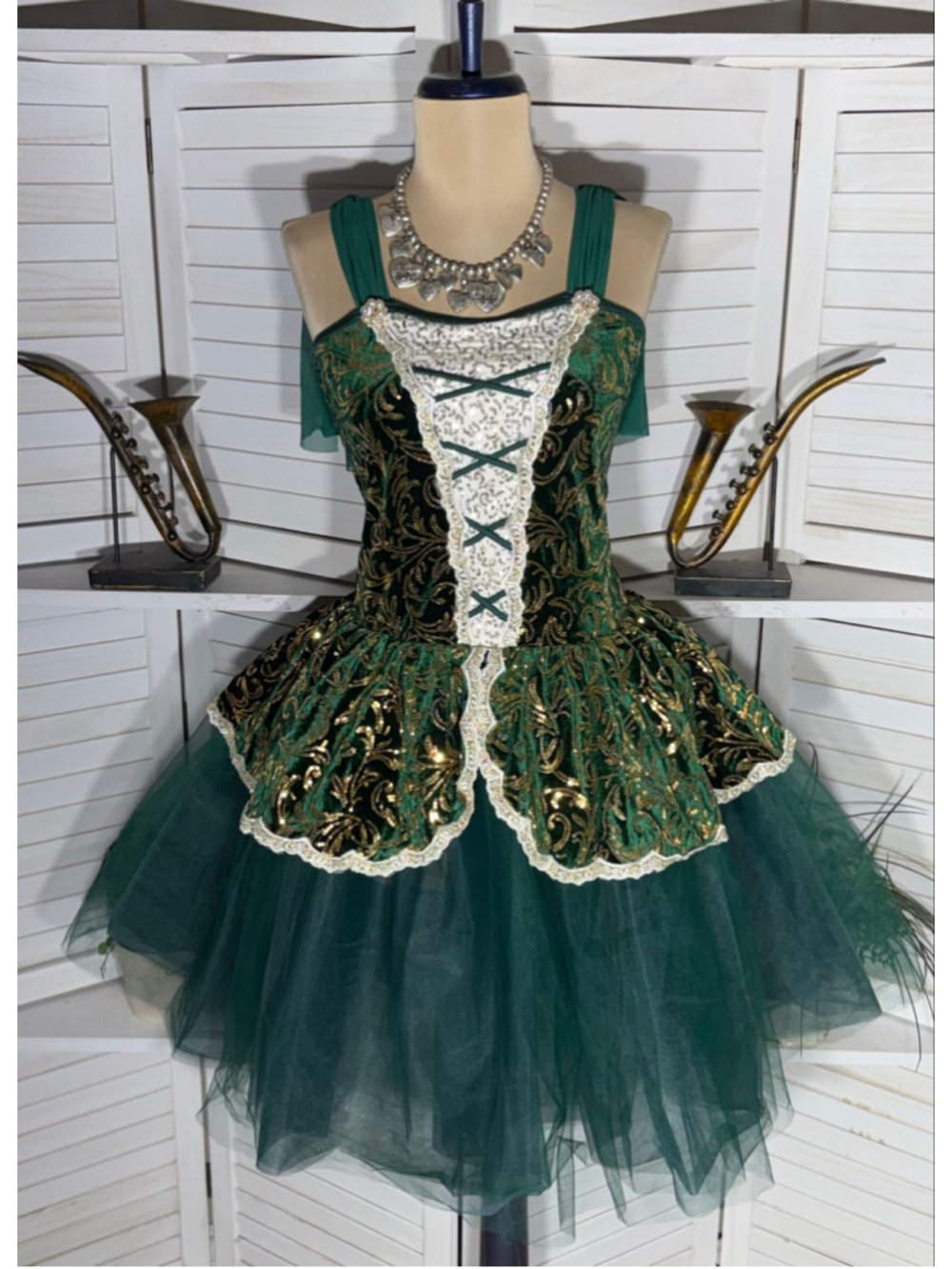 Vintage velvet beaded dress tutu lace emerald green fairy homecoming Ren Fair S